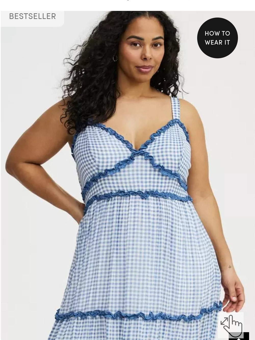 Chiffon Blue Gingham Maxi Dress with Ruffle Trim - Picture 3 of 4